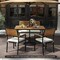 Wood and Black Outdoor Patio Dining Set with Table Two Chairs and Bench Cushioned Seats Durable Metal Frame
